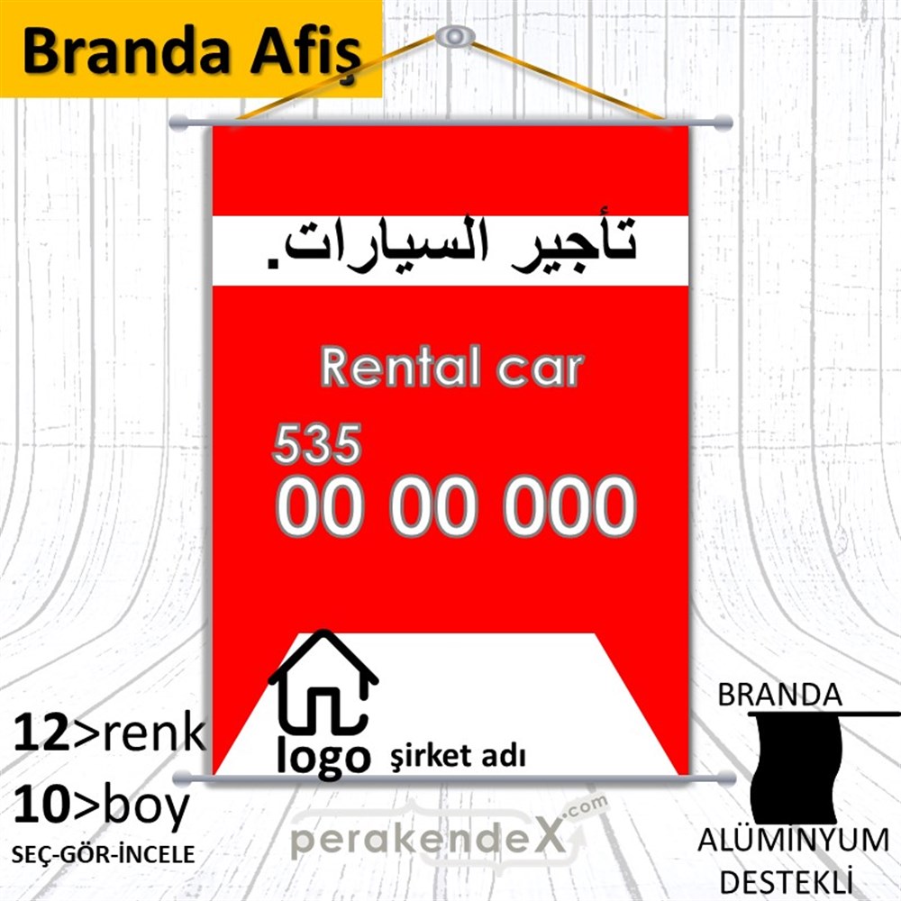 Arapça Kiralık Araba Yazısı 004 BRANDA POSTER,  AFİŞ -dikdörtgen,tek yön baskıbranda poster,  afiş