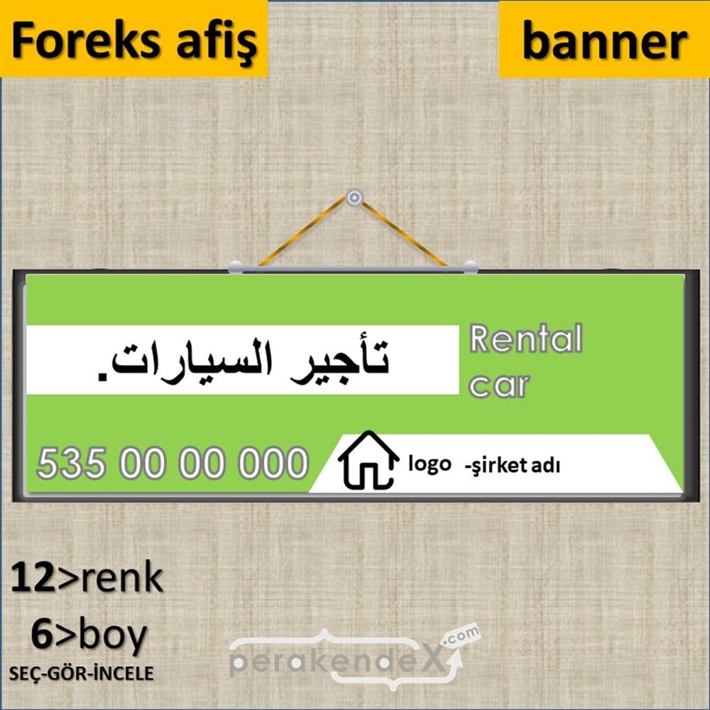 Arapça Kiralık Araba Yazısı 004 SERT PLASTİK POSTER,  AFİŞ (BANNER) -dikdörtgen,tek yön baskısert plastik poster,  afiş