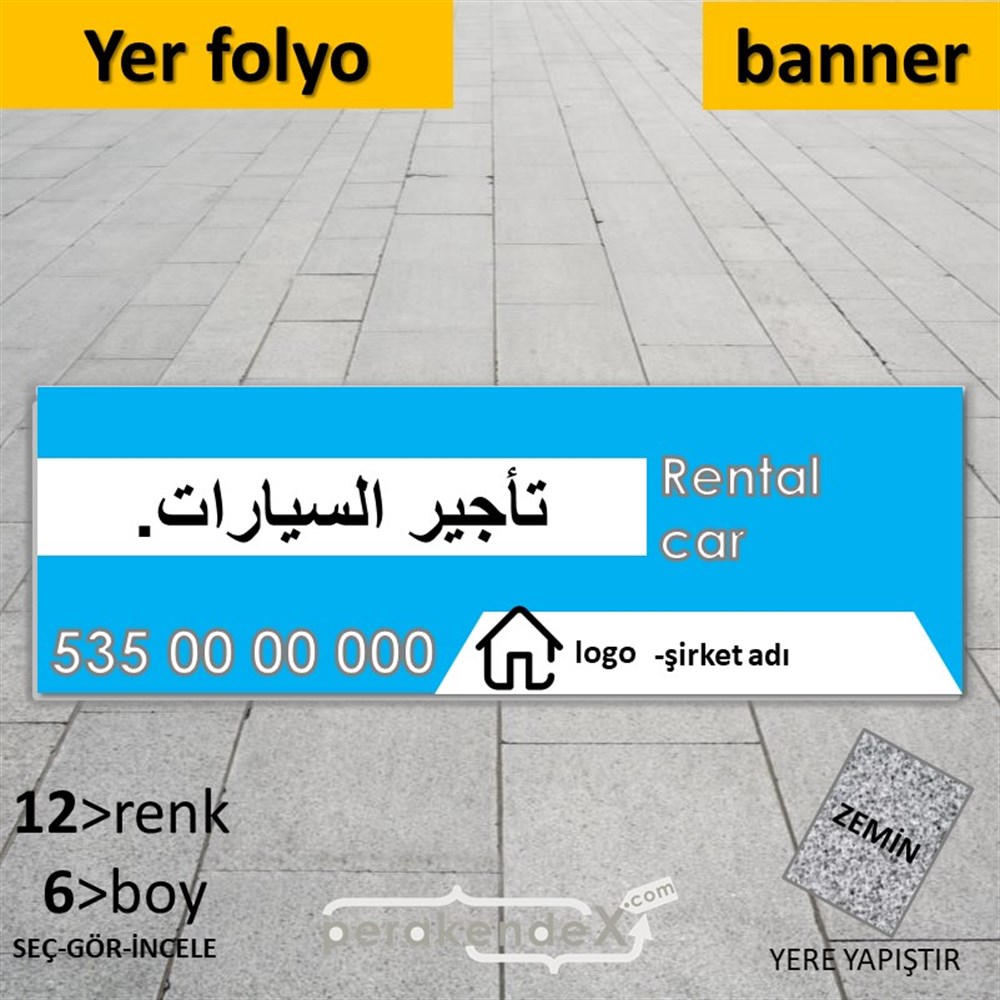 Arapça Kiralık Araba Yazısı 004 YER - ZEMİN FOLYO,  VİNİL (BANNER) -dikdörtgen,tek yön baskıyer - zemin folyo,  vinil