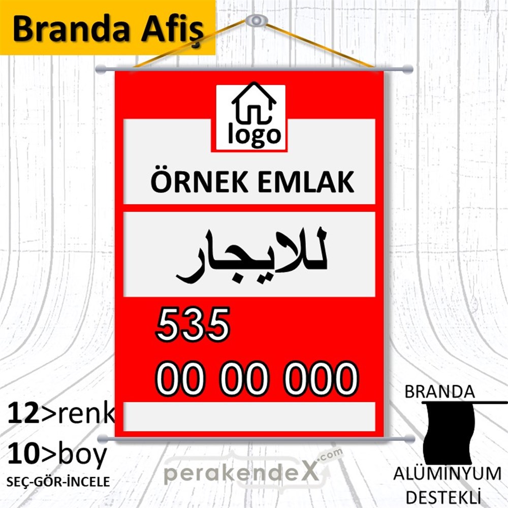 Arapça Kiralık Yazısı 001 BRANDA POSTER,  AFİŞ -dikdörtgen,tek yön baskıbranda poster,  afiş