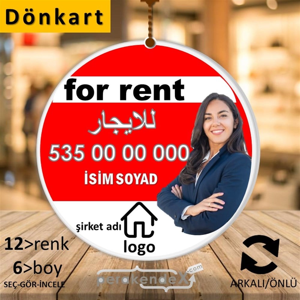 Arapça Kiralık Yazısı 002 DÖNKART -oval,çift yön baskıdön-kart