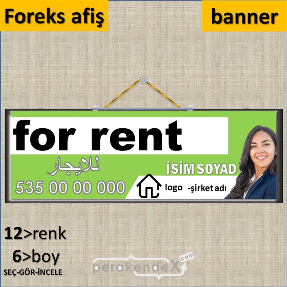 Arapça Kiralık Yazısı 002 SERT PLASTİK POSTER,  AFİŞ (BANNER) -dikdörtgen,tek yön baskısert plastik poster,  afiş