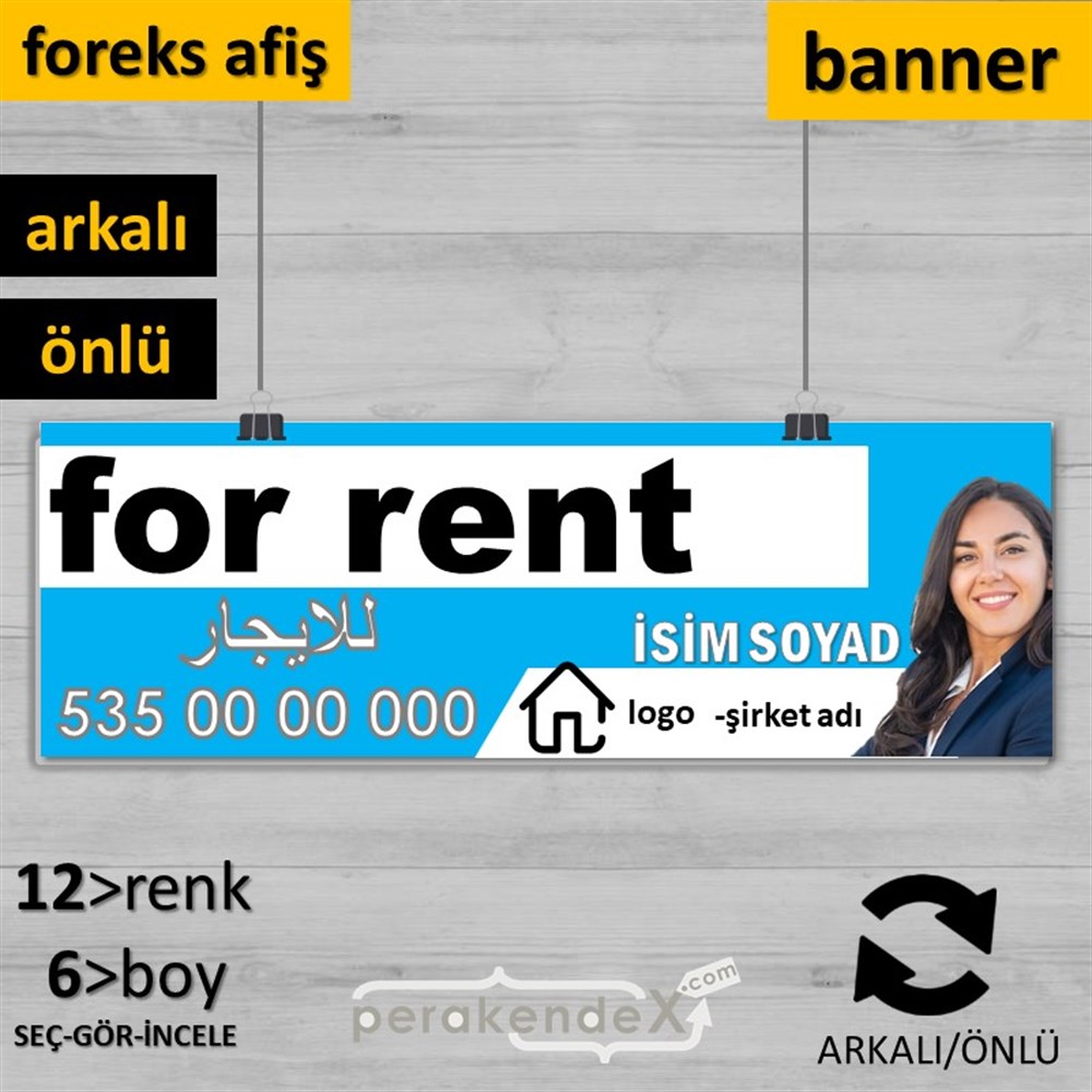 Arapça Kiralık Yazısı 002 SERT PLASTİK POSTER,  AFİŞ (BANNER) -dikdörtgen,çift yön baskısert plastik poster,  afiş