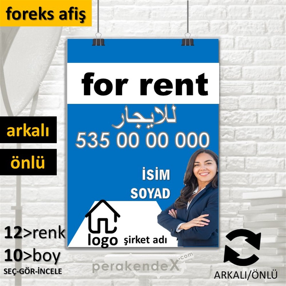 Arapça Kiralık Yazısı 002 SERT PLASTİK POSTER,  AFİŞ -dikdörtgen,çift yön baskısert plastik poster,  afiş