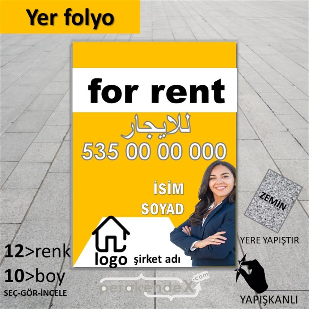 Arapça Kiralık Yazısı 002 YER - ZEMİN FOLYO,  VİNİL -dikdörtgen,tek yön baskıyer - zemin folyo,  vinil