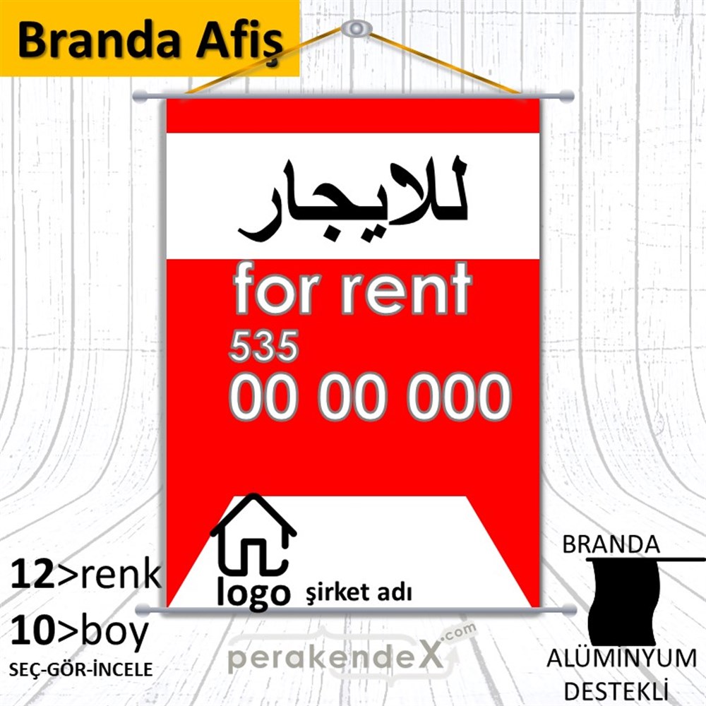 Arapça Kiralık Yazısı 003 BRANDA POSTER,  AFİŞ -dikdörtgen,tek yön baskıbranda poster,  afiş