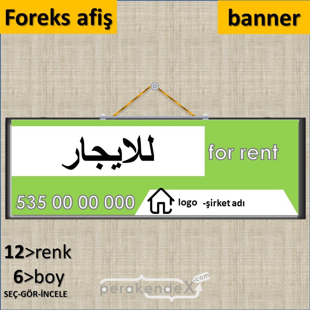 Arapça Kiralık Yazısı 003 SERT PLASTİK POSTER,  AFİŞ (BANNER) -dikdörtgen,tek yön baskısert plastik poster,  afiş