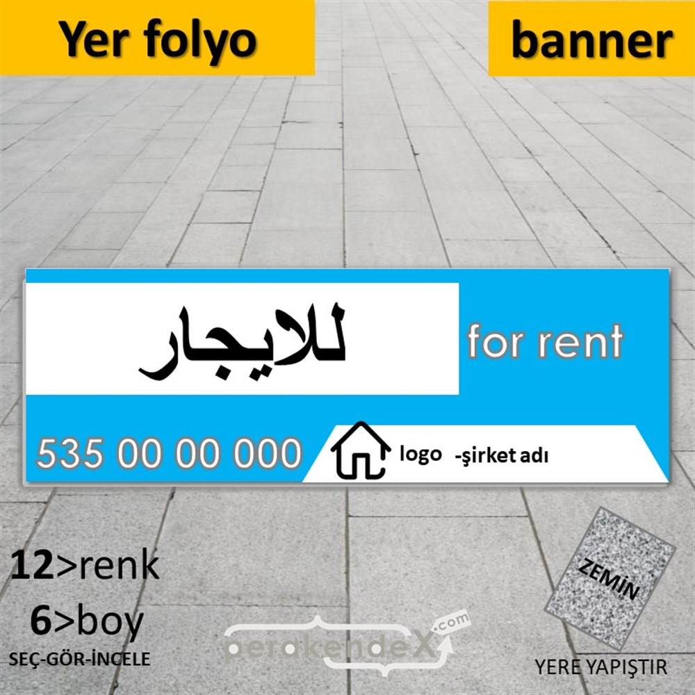 Arapça Kiralık Yazısı 003 YER - ZEMİN FOLYO,  VİNİL (BANNER) -dikdörtgen,tek yön baskıyer - zemin folyo,  vinil
