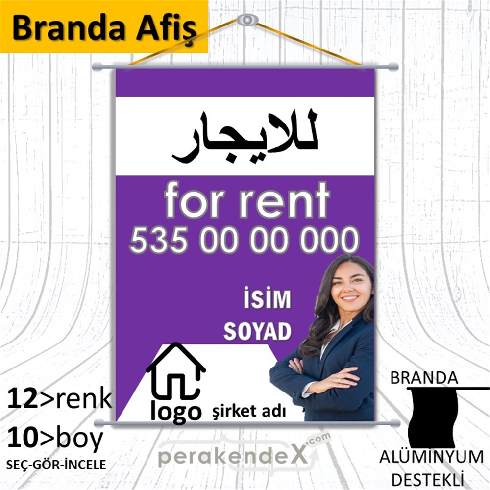 Arapça Kiralık Yazısı 102 BRANDA POSTER,  AFİŞ -dikdörtgen,tek yön baskıbranda poster,  afiş