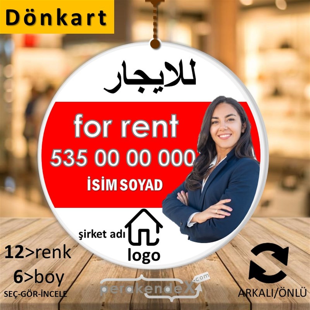 Arapça Kiralık Yazısı 102 DÖNKART -oval,çift yön baskıdön-kart