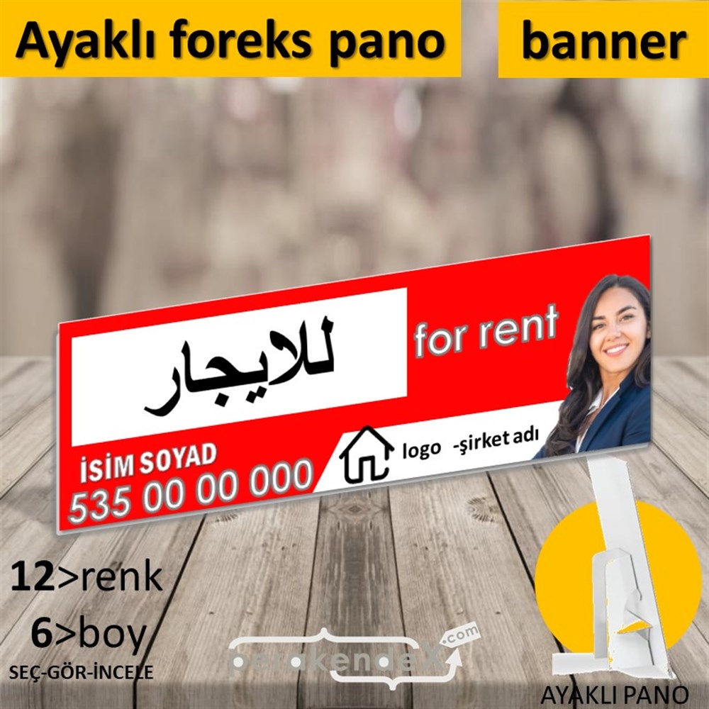 Arapça Kiralık Yazısı 102 KARTON AYAKLI POSTER,  PANO (BANNER) -dikdörtgen,tek yön baskıkarton ayaklı poster,  pano