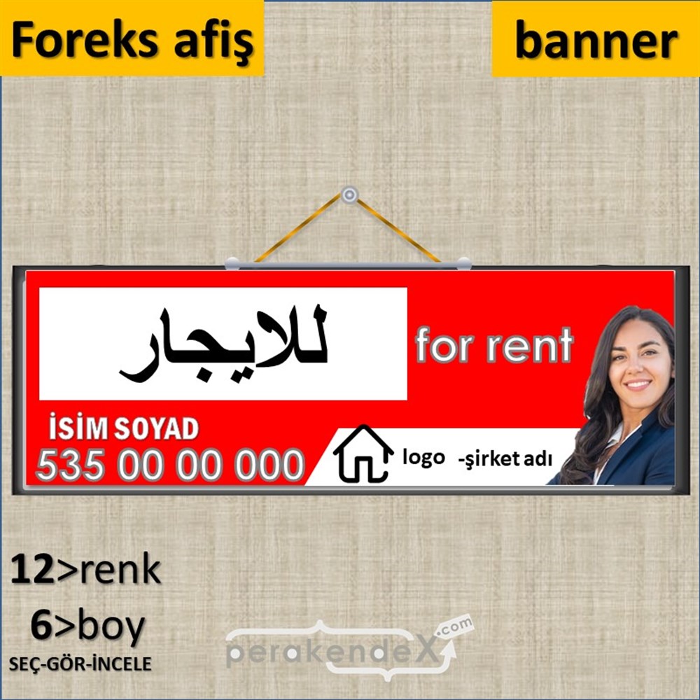 Arapça Kiralık Yazısı 102 SERT PLASTİK POSTER,  AFİŞ (BANNER) -dikdörtgen,tek yön baskısert plastik poster,  afiş