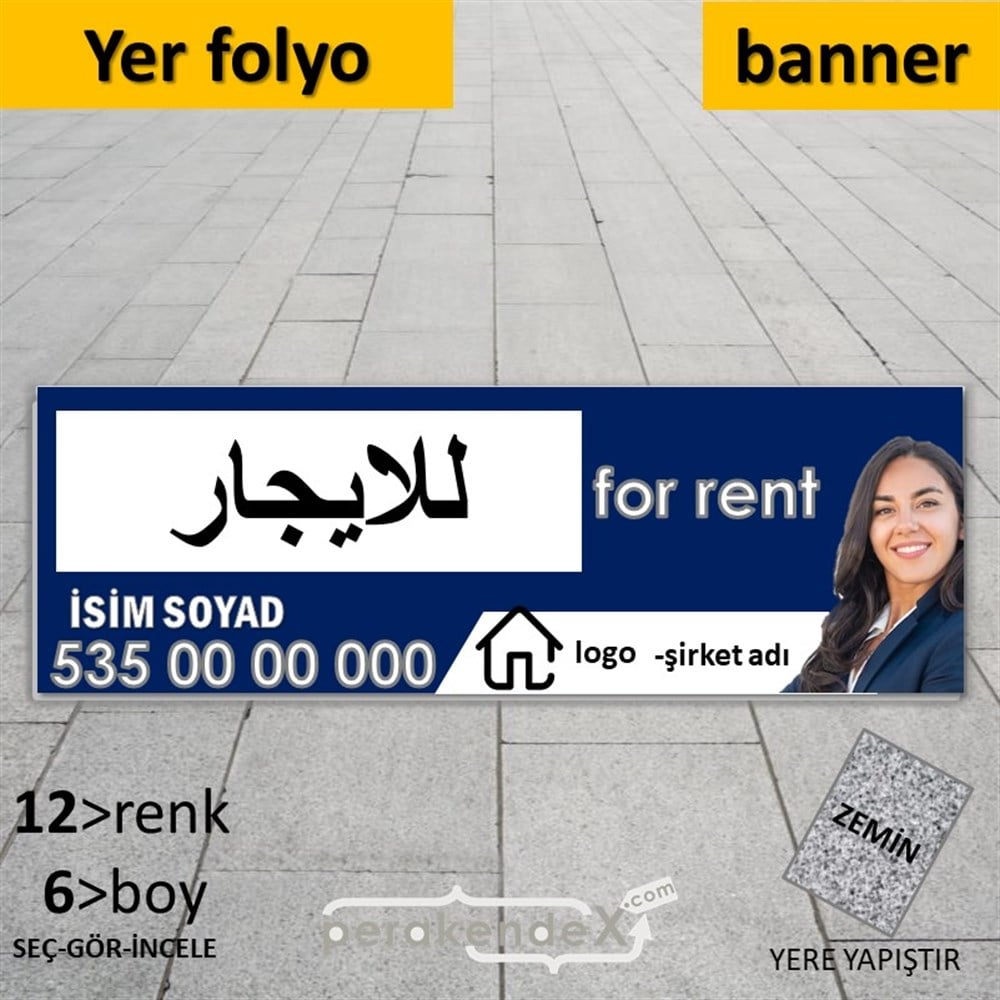 Arapça Kiralık Yazısı 102 YER - ZEMİN FOLYO,  VİNİL (BANNER) -dikdörtgen,tek yön baskıyer - zemin folyo,  vinil