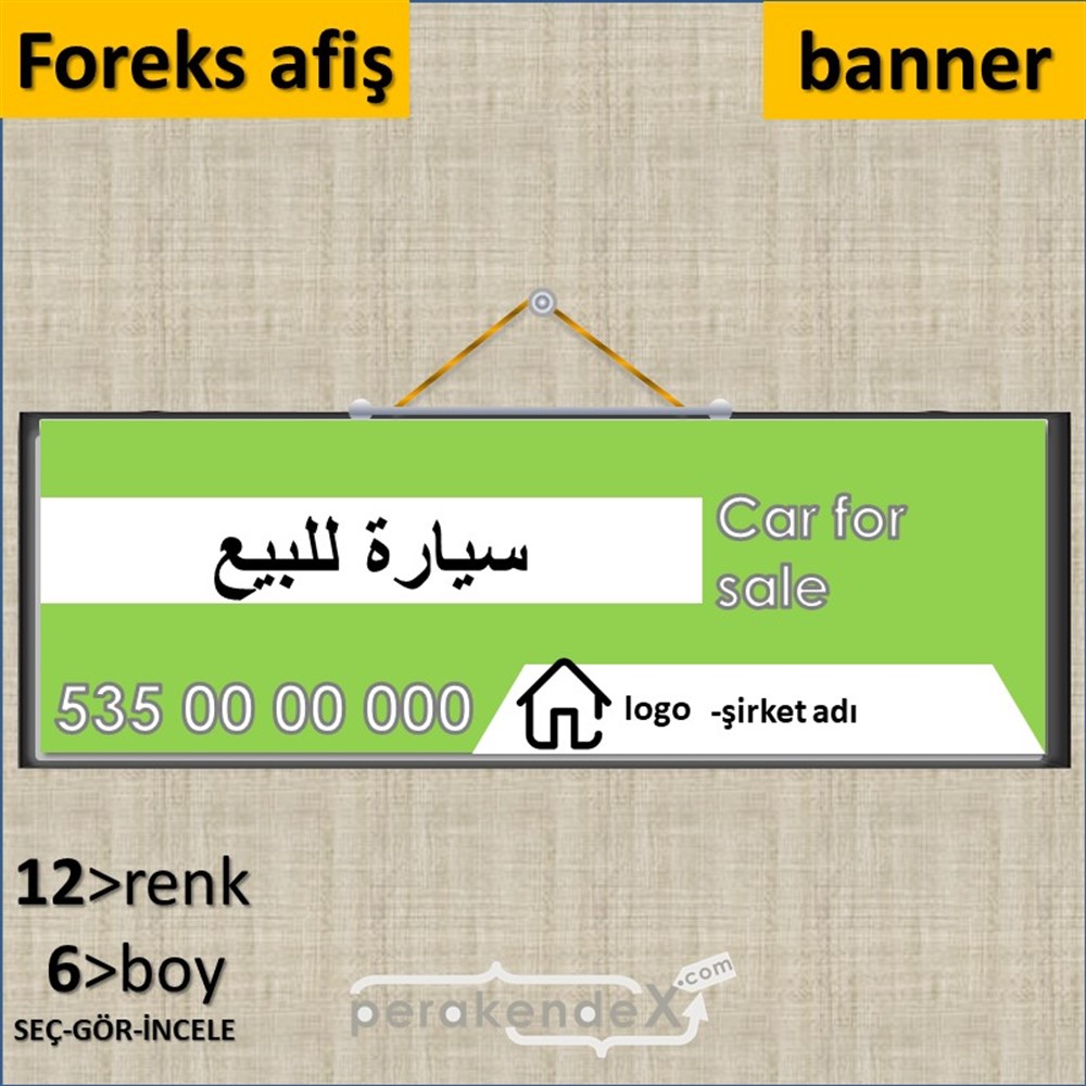 Arapça Satılık Araba Yazısı 004 SERT PLASTİK POSTER,  AFİŞ (BANNER) -dikdörtgen,tek yön baskısert plastik poster,  afiş