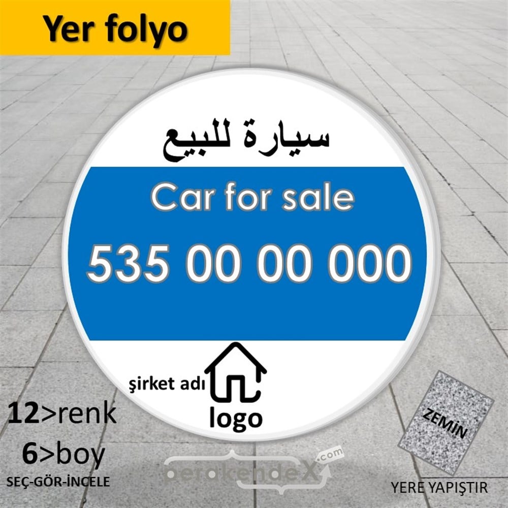 Arapça Satılık Araba Yazısı 004 YER - ZEMİN FOLYO,  VİNİL -oval,tek yön baskıyer - zemin folyo,  vinil