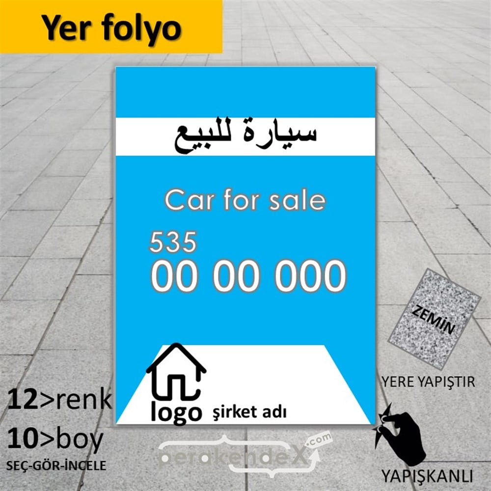 Arapça Satılık Araba Yazısı 004 YER - ZEMİN FOLYO,  VİNİL -dikdörtgen,tek yön baskıyer - zemin folyo,  vinil
