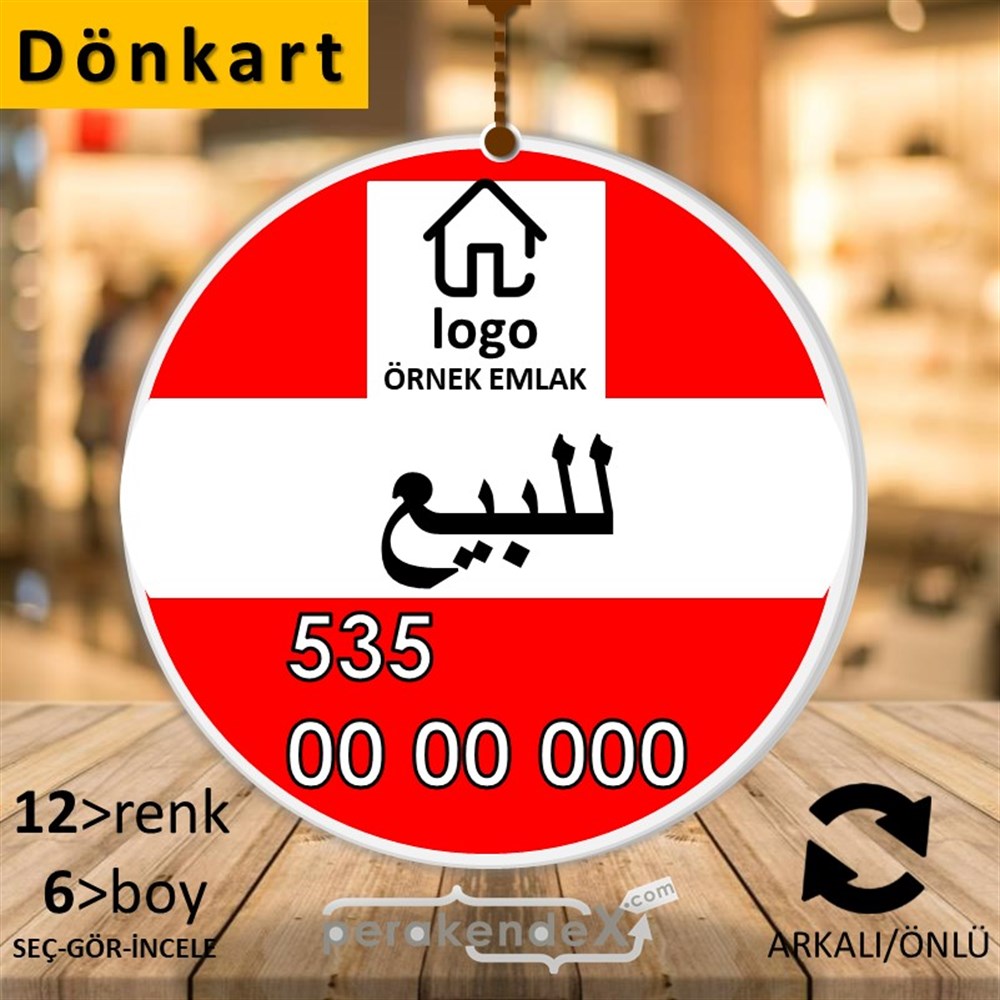 Arapça Satılık Yazısı 001 DÖNKART -oval,çift yön baskıdön-kart