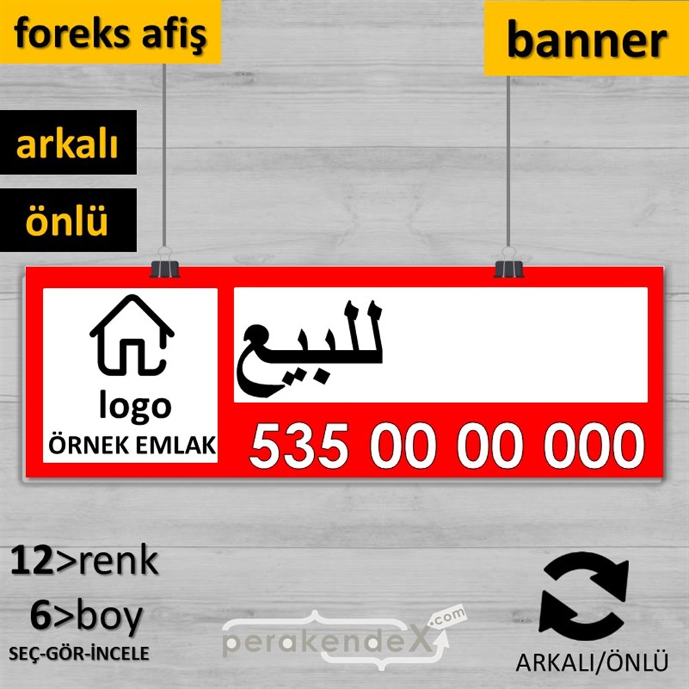 Arapça Satılık Yazısı 001 SERT PLASTİK POSTER,  AFİŞ (BANNER) -dikdörtgen,çift yön baskısert plastik poster,  afiş