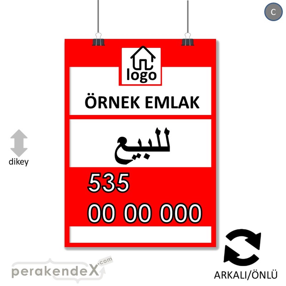 Arapça Satılık Yazısı 001 SERT PLASTİK POSTER,  AFİŞ -dikdörtgen,çift yön baskısert plastik poster,  afiş