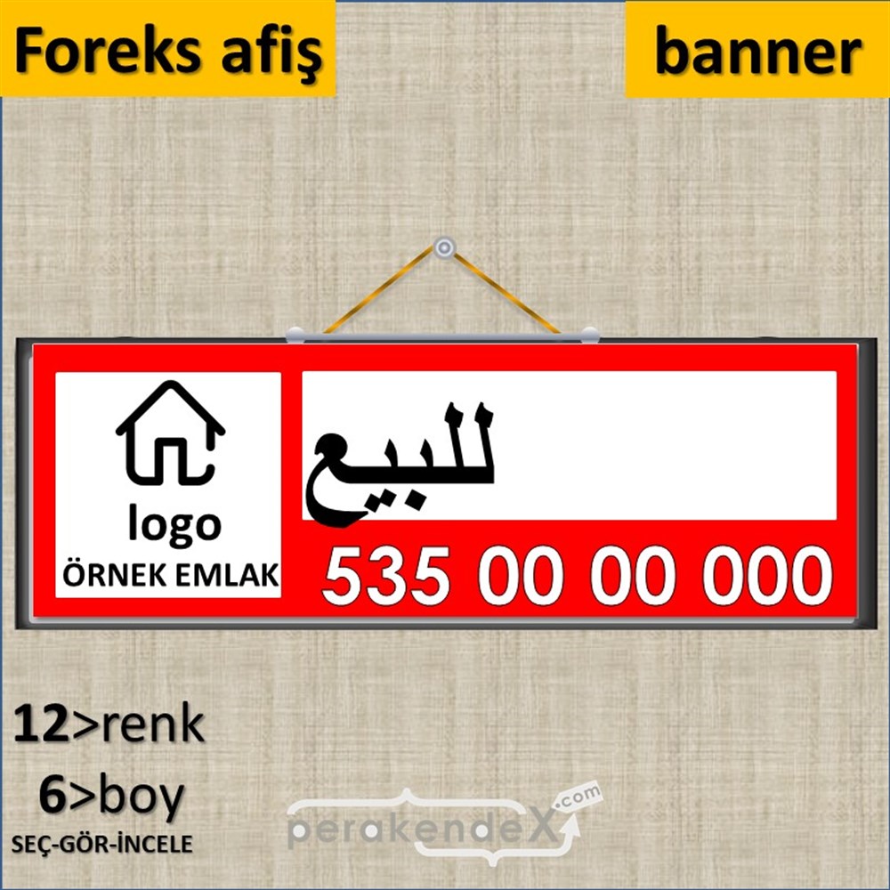 Arapça Satılık Yazısı 001 SERT PLASTİK POSTER,  AFİŞ (BANNER) -dikdörtgen,tek yön baskısert plastik poster,  afiş