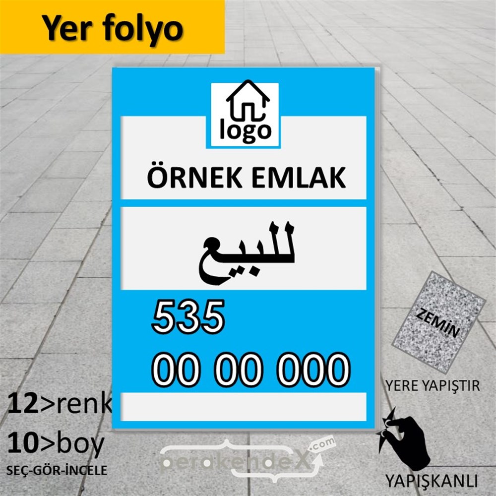Arapça Satılık Yazısı 001 YER - ZEMİN FOLYO,  VİNİL -dikdörtgen,tek yön baskıyer - zemin folyo,  vinil