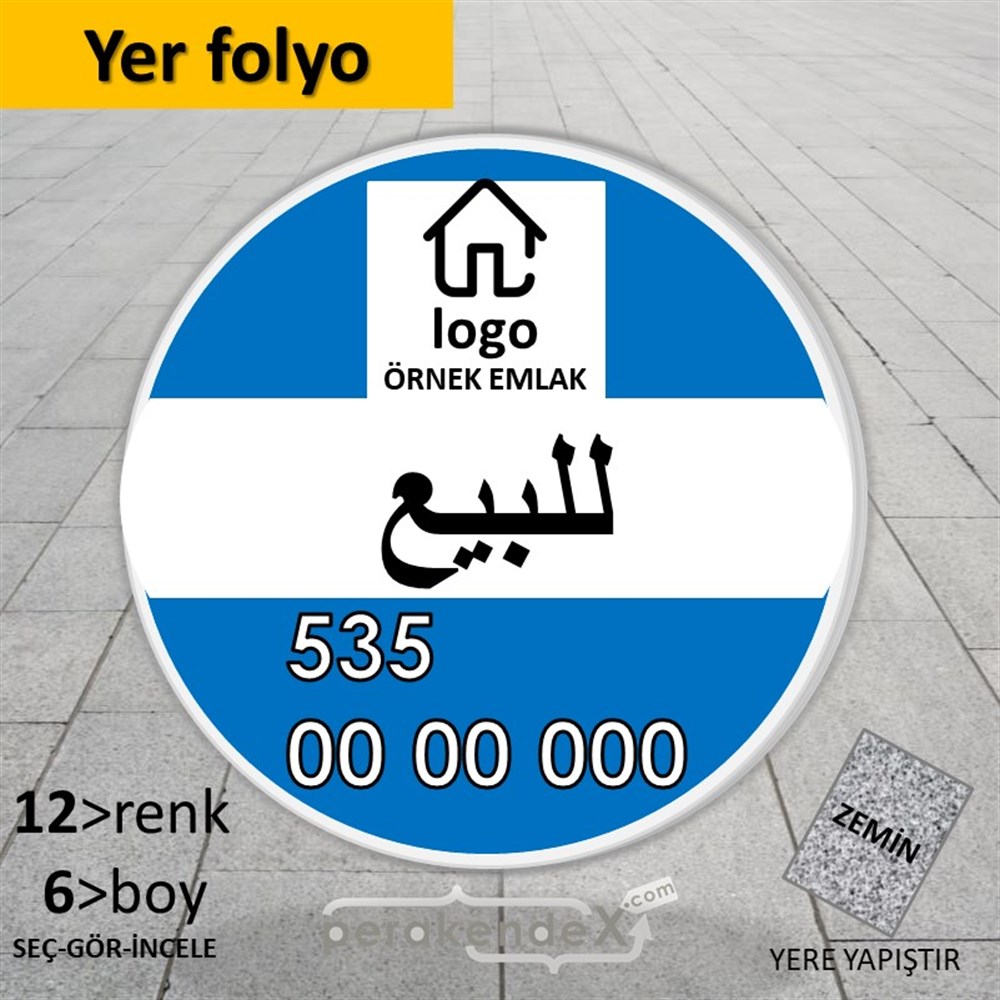 Arapça Satılık Yazısı 001 YER - ZEMİN FOLYO,  VİNİL -oval,tek yön baskıyer - zemin folyo,  vinil