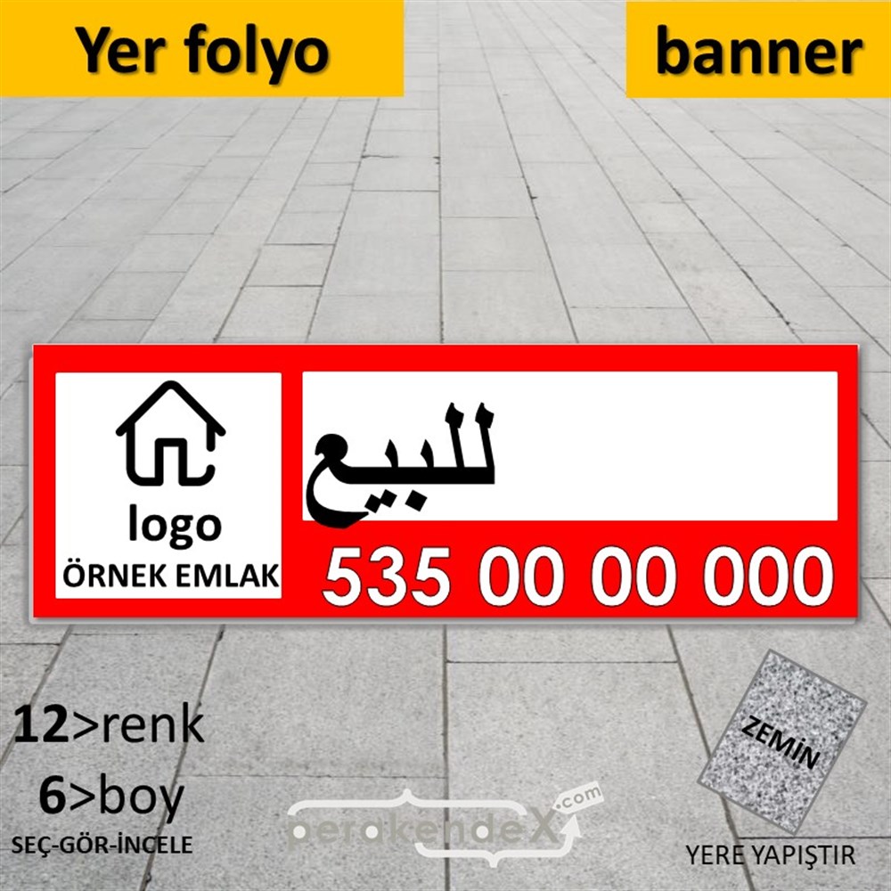 Arapça Satılık Yazısı 001 YER - ZEMİN FOLYO,  VİNİL (BANNER) -dikdörtgen,tek yön baskıyer - zemin folyo,  vinil