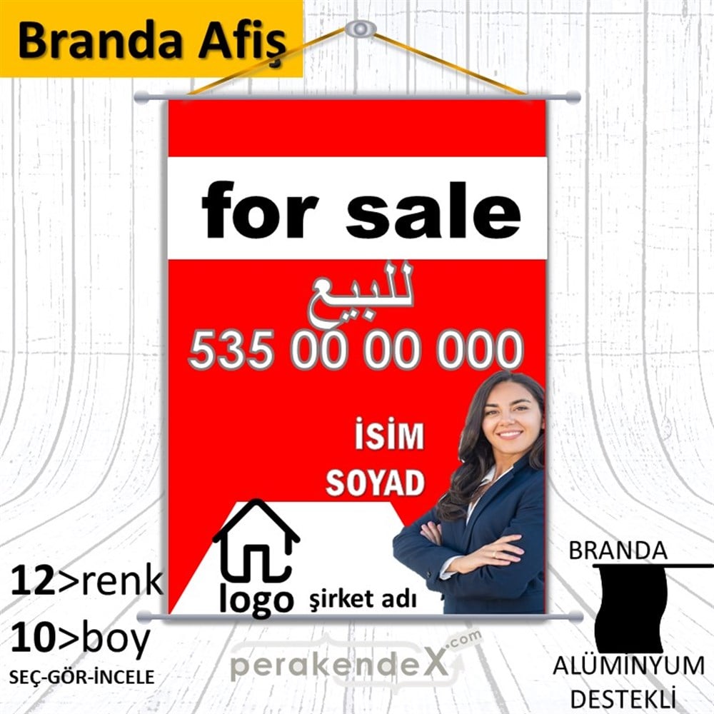 Arapça Satılık Yazısı 002 BRANDA POSTER,  AFİŞ -dikdörtgen,tek yön baskıbranda poster,  afiş