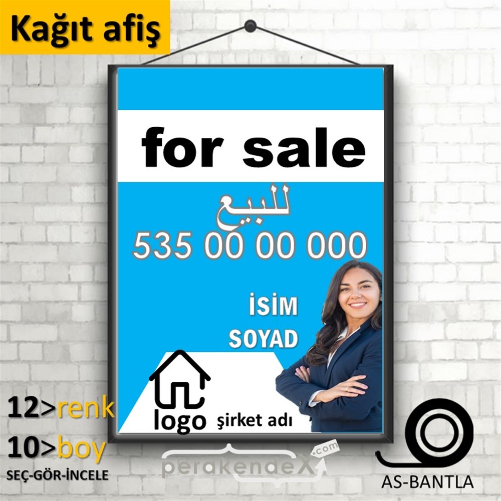Arapça Satılık Yazısı 002 KAĞIT POSTER,  AFİŞ -dikdörtgen,tek yön baskıkağıt poster,  afiş