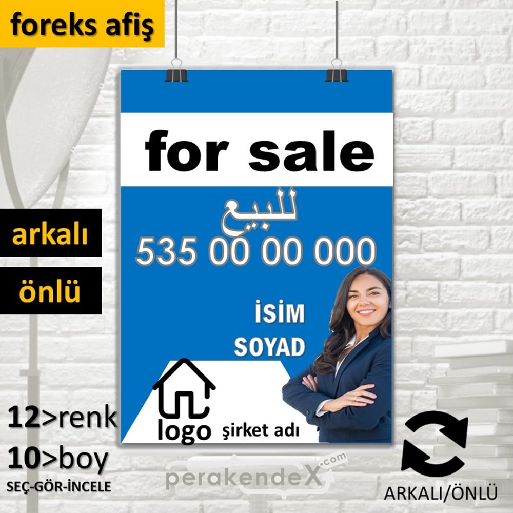 Arapça Satılık Yazısı 002 SERT PLASTİK POSTER,  AFİŞ -dikdörtgen,çift yön baskısert plastik poster,  afiş