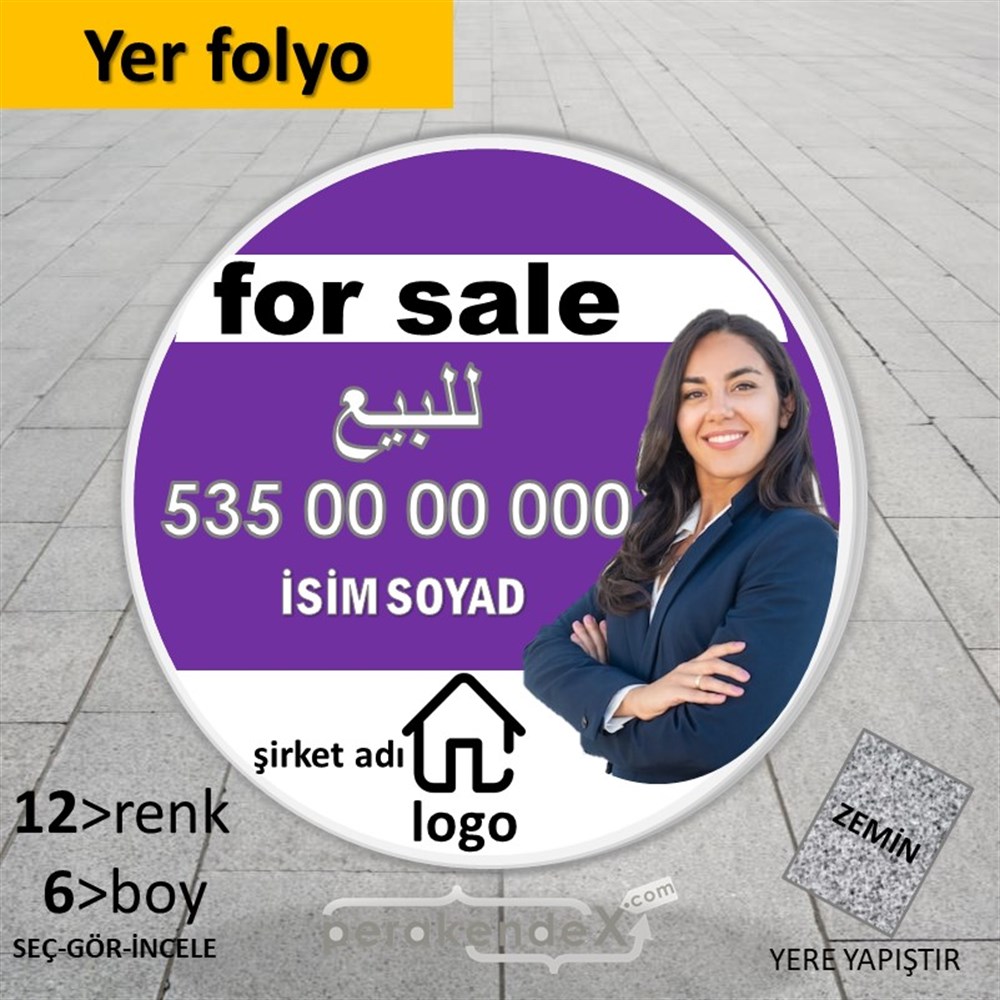 Arapça Satılık Yazısı 002 YER - ZEMİN FOLYO,  VİNİL -oval,tek yön baskıyer - zemin folyo,  vinil