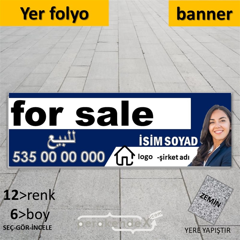 Arapça Satılık Yazısı 002 YER - ZEMİN FOLYO,  VİNİL (BANNER) -dikdörtgen,tek yön baskıyer - zemin folyo,  vinil