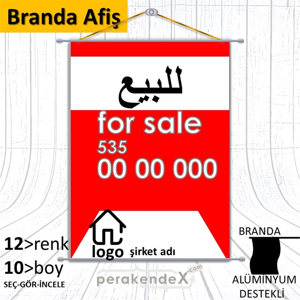 Arapça Satılık Yazısı 003 BRANDA POSTER,  AFİŞ -dikdörtgen,tek yön baskıbranda poster,  afiş