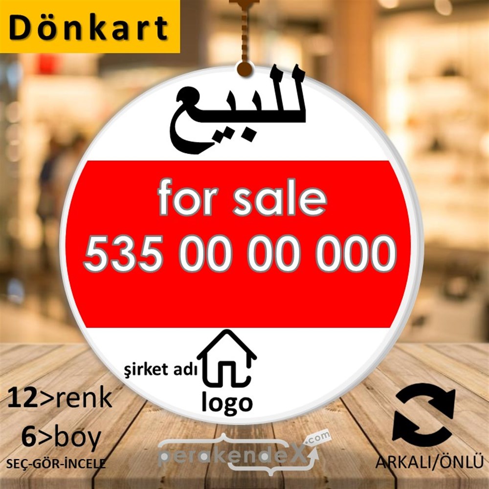Arapça Satılık Yazısı 003 DÖNKART -oval,çift yön baskıdön-kart