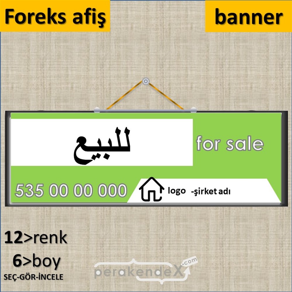 Arapça Satılık Yazısı 003 SERT PLASTİK POSTER,  AFİŞ (BANNER) -dikdörtgen,tek yön baskısert plastik poster,  afiş