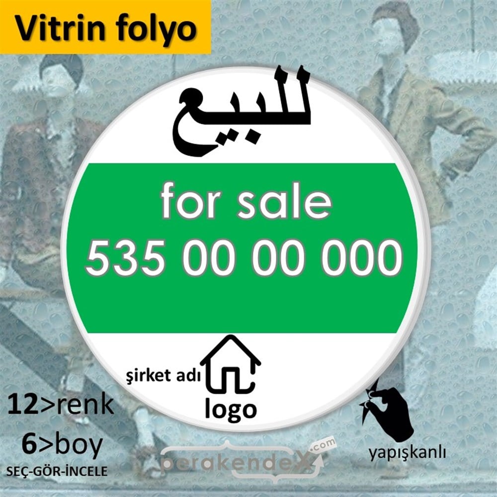 Arapça Satılık Yazısı 003 VİTRİN - CAM FOLYO,  VİNİL -oval,tek yön baskıvitrin - cam folyo,  vinil