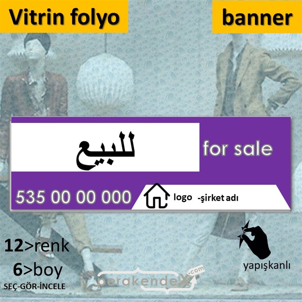 Arapça Satılık Yazısı 003 VİTRİN, CAM FOLYO,  VİNİL (BANNER) -dikdörtgen,tek yön baskıvitrin - cam folyo,  vinil