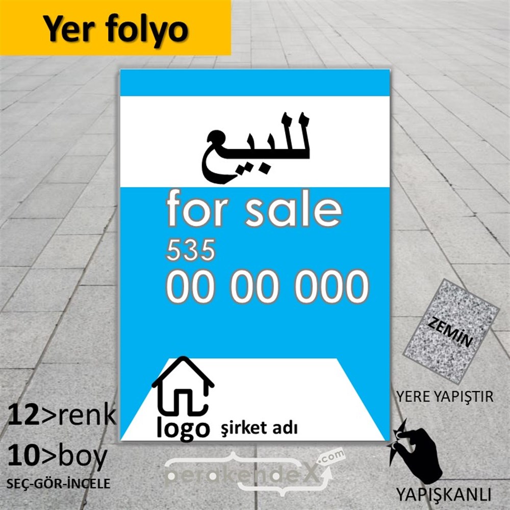 Arapça Satılık Yazısı 003 YER - ZEMİN FOLYO,  VİNİL -dikdörtgen,tek yön baskıyer - zemin folyo,  vinil