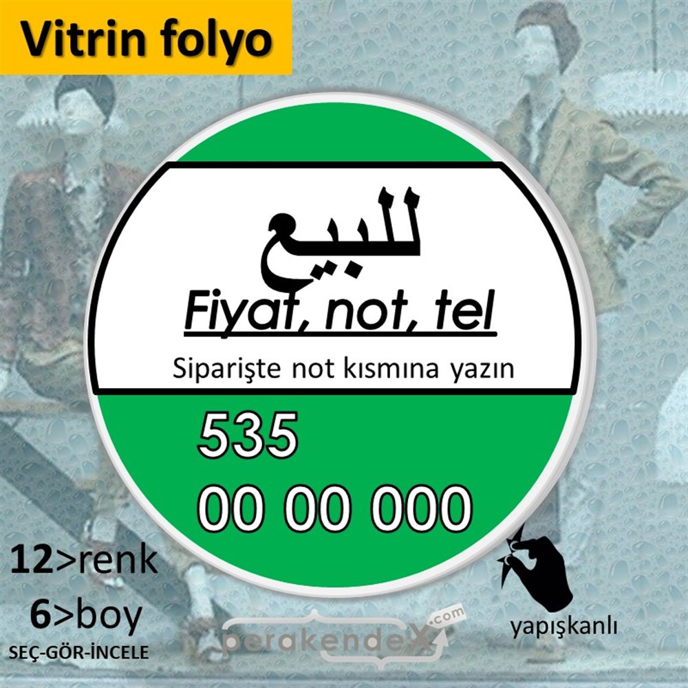 Arapça Satılık Yazısı 005 VİTRİN - CAM FOLYO,  VİNİL -oval,tek yön baskıvitrin - cam folyo,  vinil