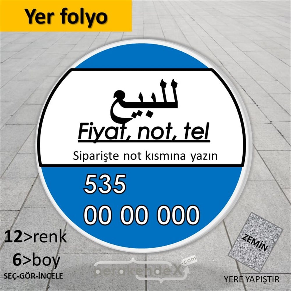 Arapça Satılık Yazısı 005 YER - ZEMİN FOLYO,  VİNİL -oval,tek yön baskıyer - zemin folyo,  vinil