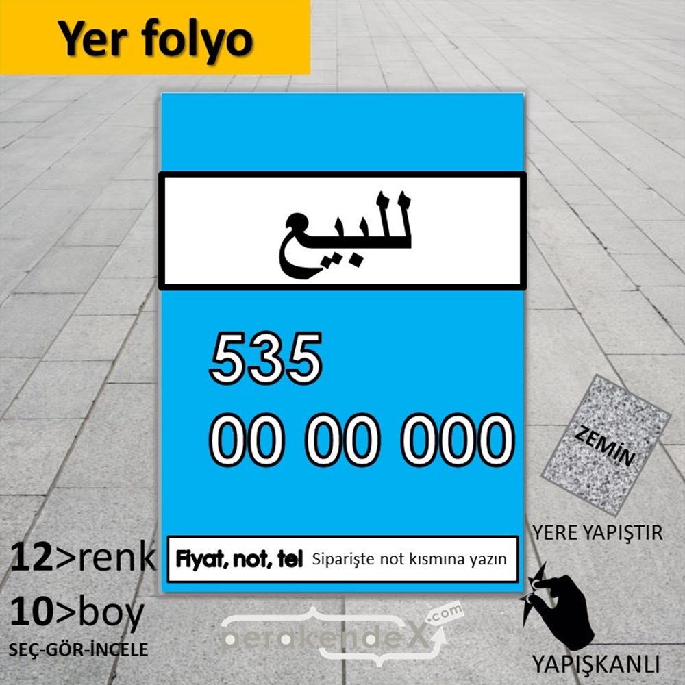 Arapça Satılık Yazısı 005 YER - ZEMİN FOLYO,  VİNİL -dikdörtgen,tek yön baskıyer - zemin folyo,  vinil