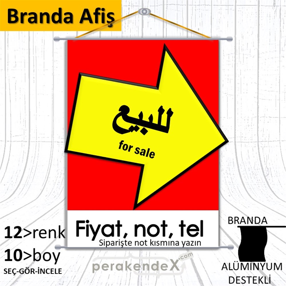 Arapça Satılık Yazısı 007 BRANDA POSTER,  AFİŞ -dikdörtgen,tek yön baskıbranda poster,  afiş