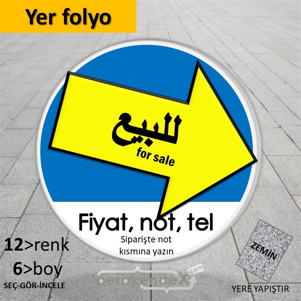 Arapça Satılık Yazısı 007 YER - ZEMİN FOLYO,  VİNİL -oval,tek yön baskıyer - zemin folyo,  vinil
