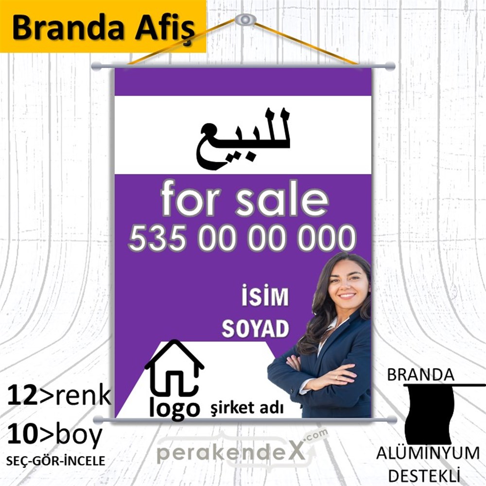 Arapça Satılık Yazısı 102 BRANDA POSTER,  AFİŞ -dikdörtgen,tek yön baskıbranda poster,  afiş