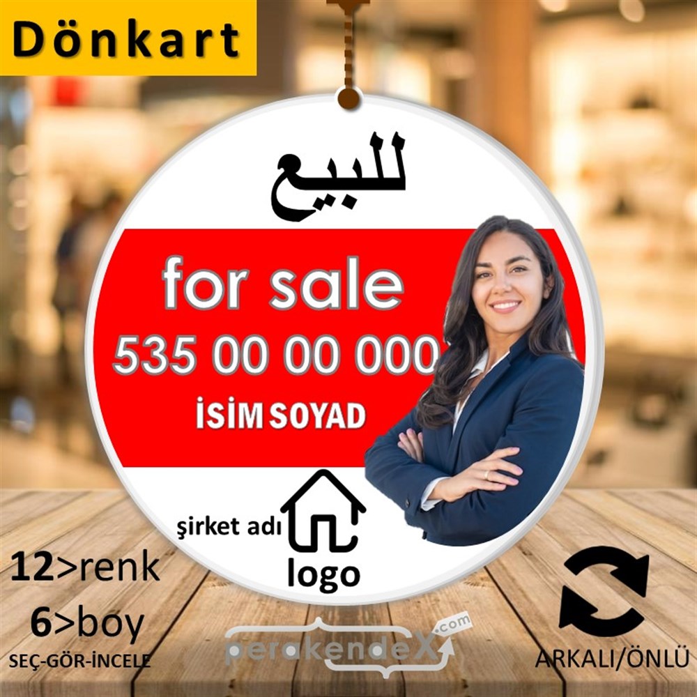 Arapça Satılık Yazısı 102 DÖNKART -oval,çift yön baskıdön-kart