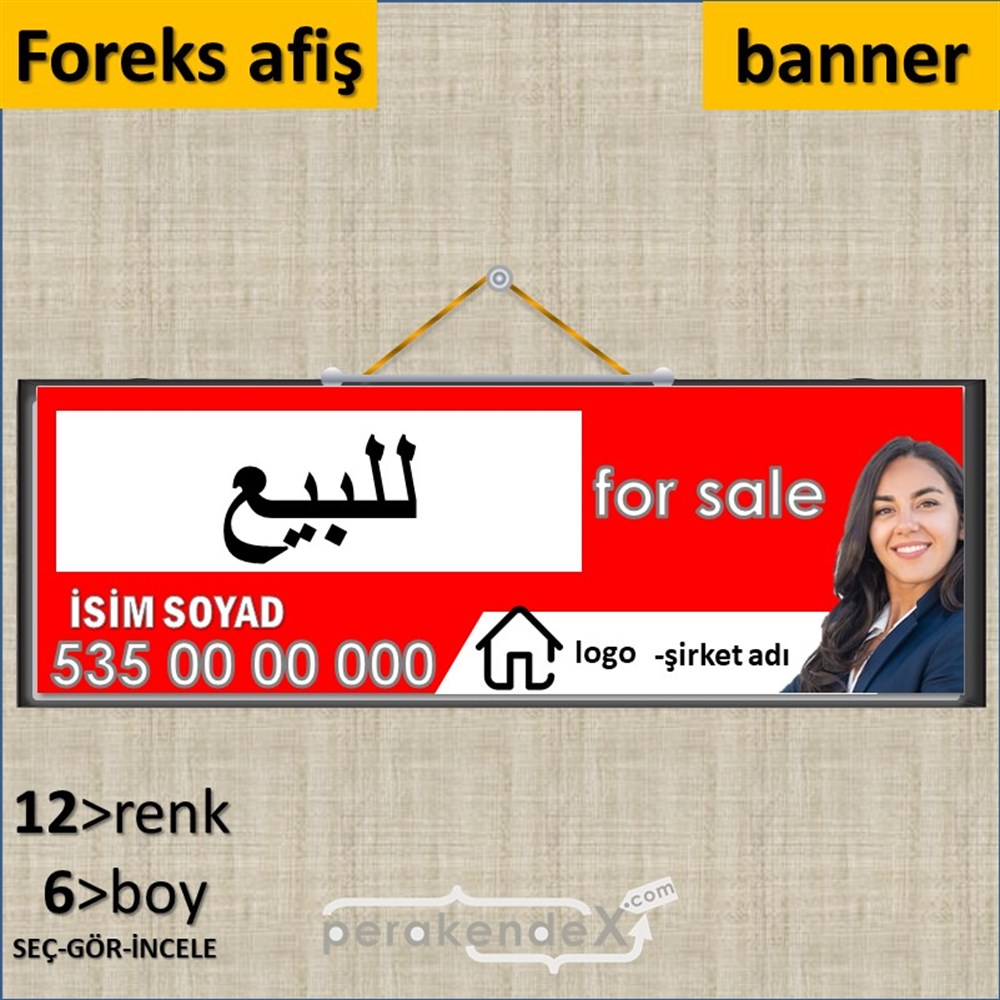 Arapça Satılık Yazısı 102 SERT PLASTİK POSTER,  AFİŞ (BANNER) -dikdörtgen,tek yön baskısert plastik poster,  afiş