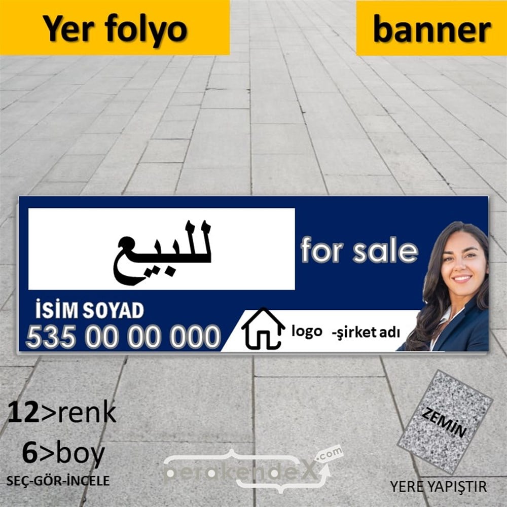Arapça Satılık Yazısı 102 YER - ZEMİN FOLYO,  VİNİL (BANNER) -dikdörtgen,tek yön baskıyer - zemin folyo,  vinil