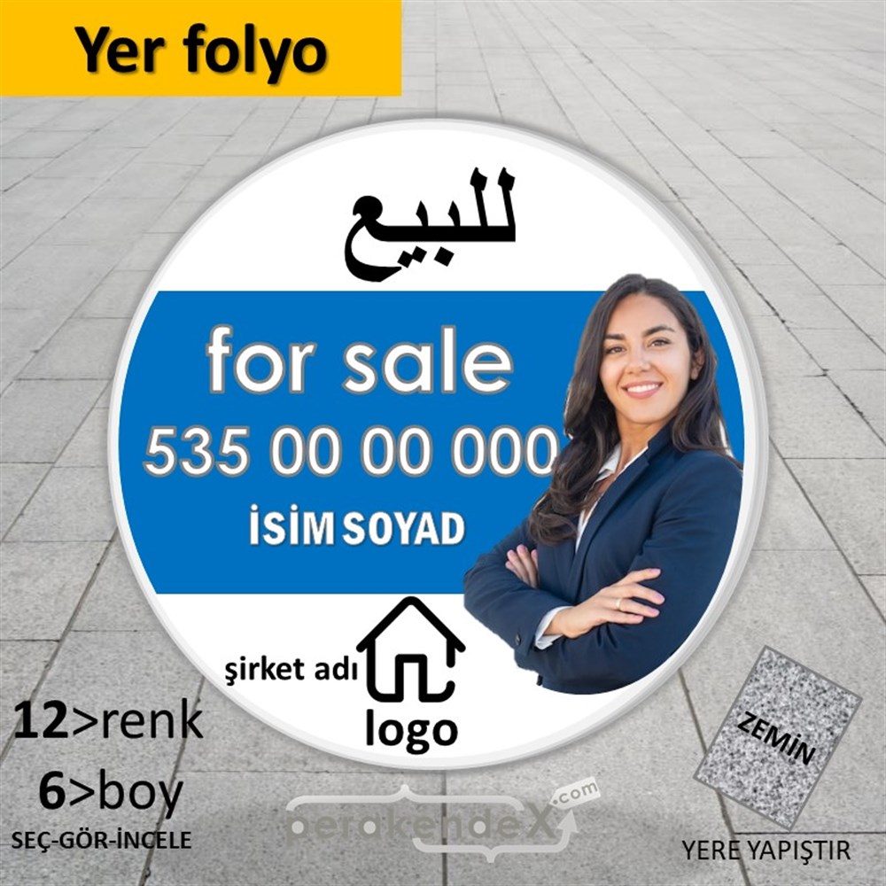 Arapça Satılık Yazısı 102 YER - ZEMİN FOLYO,  VİNİL -oval,tek yön baskıyer - zemin folyo,  vinil