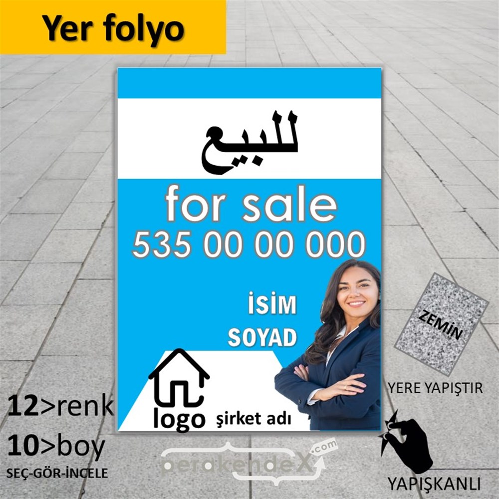 Arapça Satılık Yazısı 102 YER - ZEMİN FOLYO,  VİNİL -dikdörtgen,tek yön baskıyer - zemin folyo,  vinil