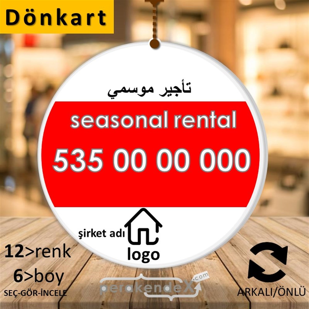Arapça Sezonluk Kiralık Yazısı 004 DÖNKART -oval,çift yön baskıdön-kart
